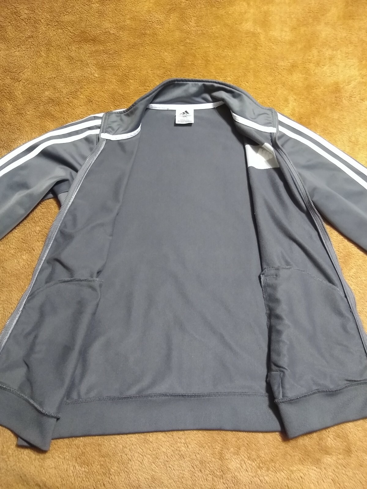 Adidas Youth Size Large (14/16) Full Zip Gray White 3 Stripe Logo Track