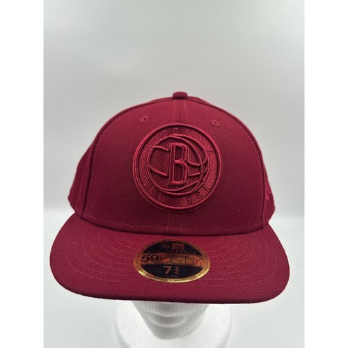 New Era New York Brooklyn Nets Logo 59FIFTY Scarlet Red Hat Sz 7 3/4 Fitted New - Picture 2 of 5
