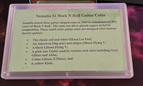 Somalia $1 Rock N Roll Guitar 50 Year Commemorative Coins, Sealed - Picture 6 of 6