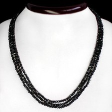 FASHION 183.00 CTS NATURAL FACETED 3 STRAND BLACK SPINEL BEADS NECKLACE DG