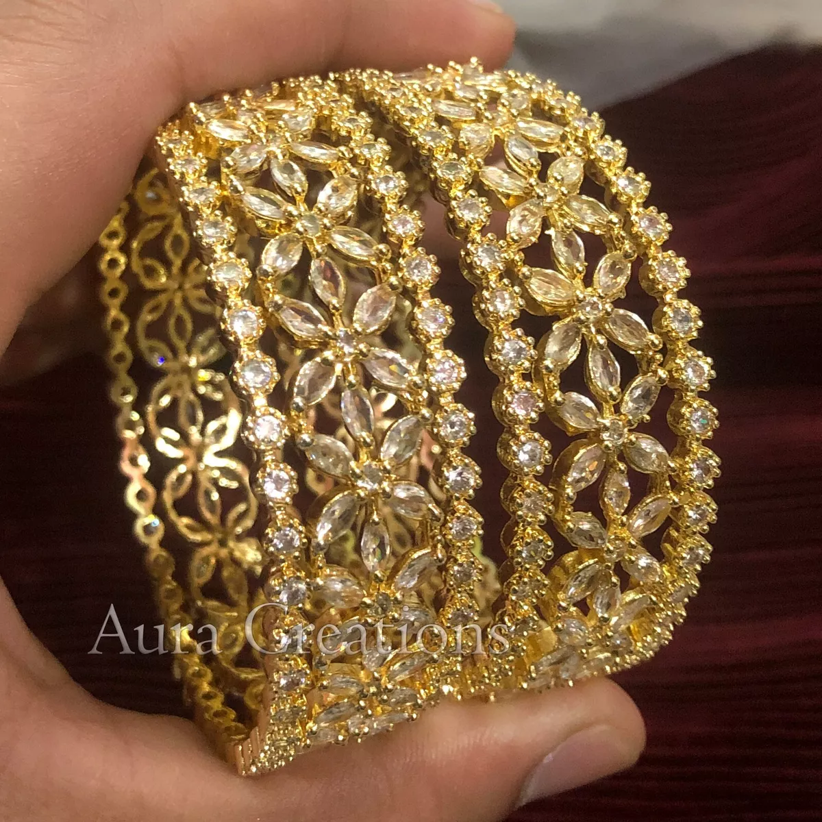 Gold Finish American Diamond Bangles Set Of 6 Cubic Zircon Bangle Women Jewelry
