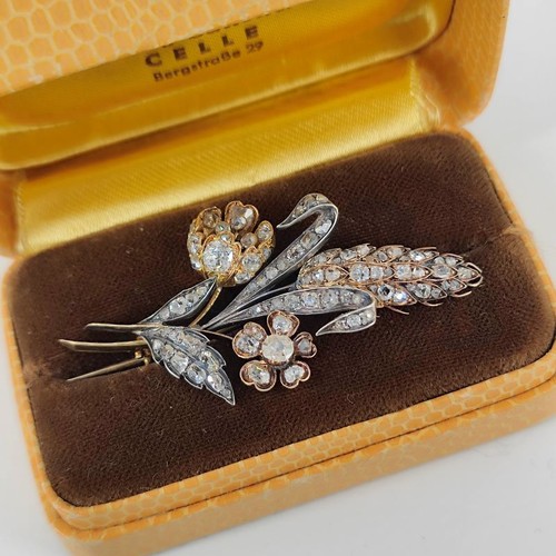 Biedermeier Brosche aus Gold und Silber mit ca. 2,5 ct Diamanten - Bild 2 von 4