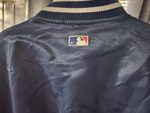 NY Yankees Athletic Majestic Jacket Blue Satin Bomber Style Varsity Jacket XXL - Picture 9 of 10