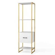 Freestanding Display Shelf Unit Bedroom Narrow Bookcase w/Drawer-White