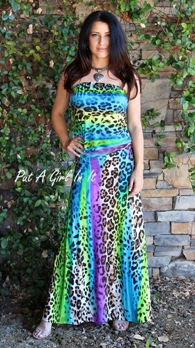 USA Neu JUP Damen GRÜN BLAU AMAZON TIER MAXI RÖHRENKLEID BOHO TRÄGERLOS S M - Bild 2 von 4