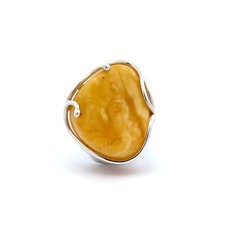 Sterling Silver Butterscotch Baltic Amber Ring 1 x 1 1/8 In -Size 8 Adj. Shank