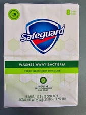 2 x 8ct Safeguard Antibacterial Soap, White with Aloe, 4 oz bars - 16 BARS TOTAL