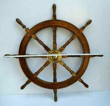 Nautical Antique Brass 36 Wooden Ship Wheel Boat Steering Wheel Wall Decor Gift