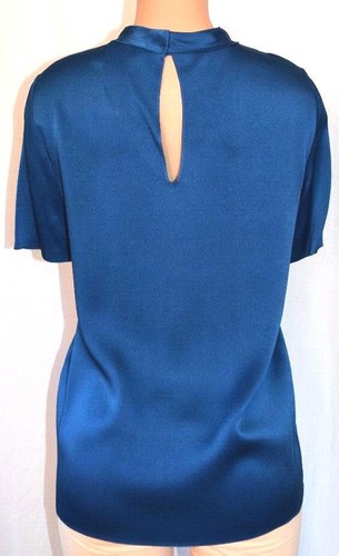 LANVIN PARIS BUE SATIN ROUND NECK SHORT SLEEVES SILK TOP BLOUSE SIZE 42 - Picture 4 of 11