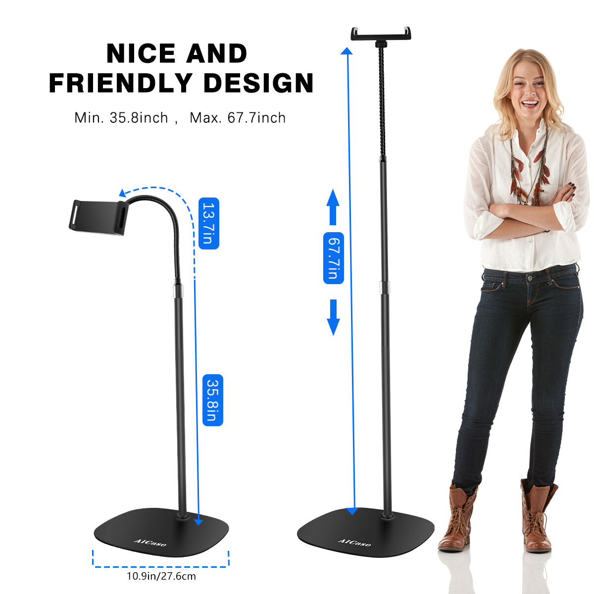 Adjustable iPad Tablet Floor Stand Holder Mount for iPad Cell Phones 4.6"-12.9" - Picture 4 of 18