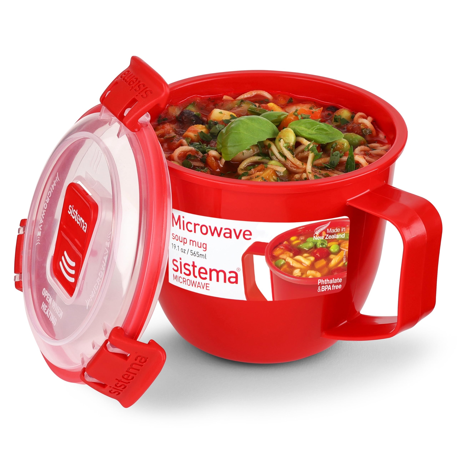Sistema Microwave Small Soup Mug Microwave Food Container 565 ml BPA-Free Red...