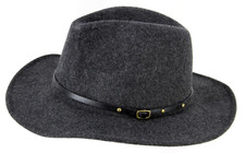 Fedora Charcoal Black Medium Brim Polyester Wool Blend Hat Unisex Pre-owned