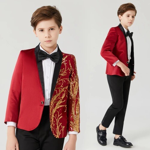 Children's Sequins Embroidered Suit Performance Boy Handsome Walk Show - Picture 2 of 34