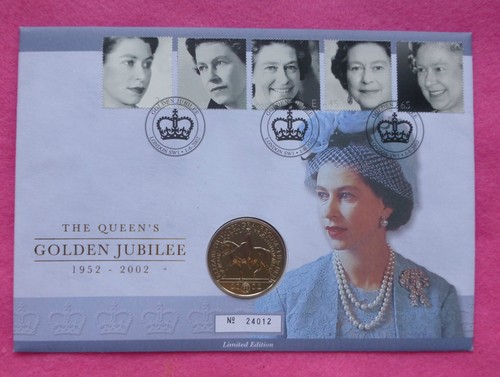 Moneda de cinco libras esterlinas 2002 Jubileo de oro de 5 BU FDC/cajadas - Imagen 1 de 2