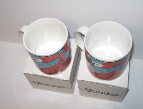 Juego de 2 tazas de café flamenco rosa tazas de cerámica diseño Pelzman de colección Vandor 1990 Nuevo de Lote Antiguo - Imagen 7 de 10