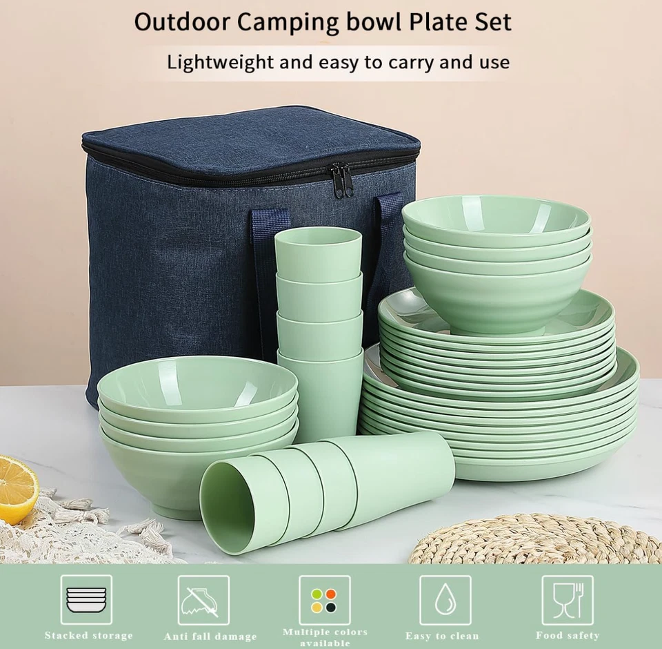 Plastic Dinnerware Set 32 PCS (Reusable Light Weight Mugs, Bowls, Dishes) LGreen - Image 3 of 4