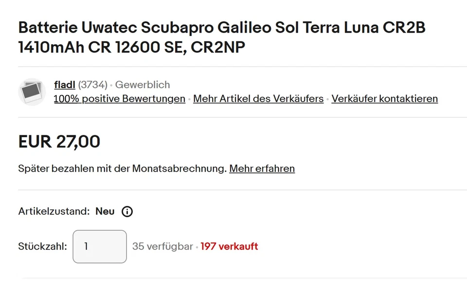 Batteria CR12600SE Uwatec Scubapro Galileo Sol Luna CR2B 3V-1410mAh CR2NP - Immagine 4 di 4