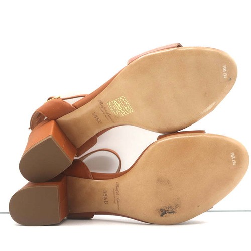Ralph Lauren Purple Label Ankle Strap Block Heel Sandals Brown Leather Size 38.5 - Picture 12 of 12