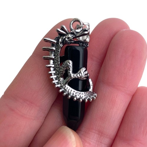 Silver Dragon Wrapped Around Crystal Point Necklace Fantasy Pendant Jewelry Gift - Picture 8 of 74