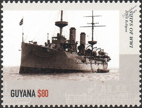 HMS ECLIPSE (1894) Protected Cruiser WWI Royal Navy Warship Stamp - 第 1/1 張圖片