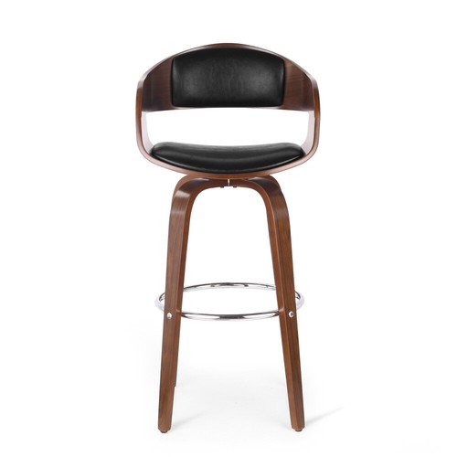30" Mid-Century Modern Upholstered Swivel Barstool, Walnut + Cognac - Picture 74 of 96