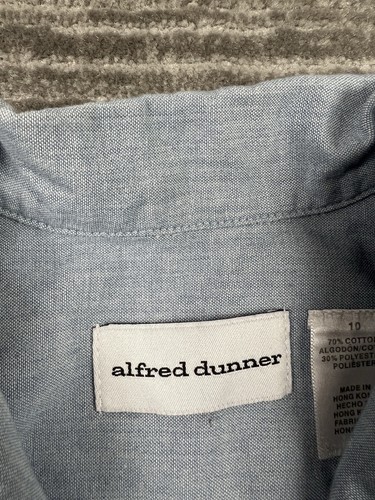 Vintage Alfred Dunner Top Womens 10 Blue Floral Embroidered Button Up Cotton - Picture 10 of 12