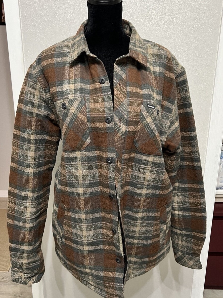 O’Neill Men’s Plaid Redmond Sherpa Brown Tan Flannel Medium