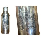 SUPER RARE ANTIQUE EDWARDIAN STERLING SILVER FLASK DEPICTING PEOPLE RACING CARS