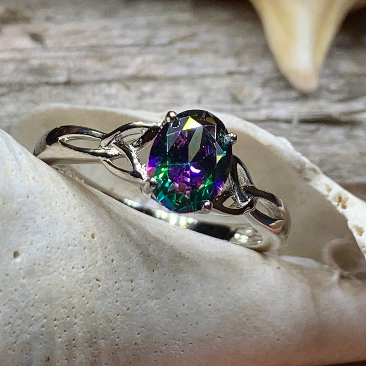 Celtic Ring Mystic Topaz Irish Scottish Welsh Promise Ladies Ring - Main Image