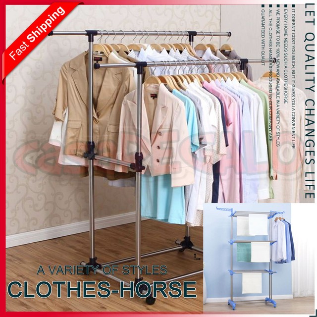 Movable Telescopic Garment Rack Diy Coat Hanger Clothes Wardrobe