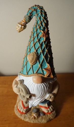 Beach Gnome Figurine Nautical Coastal Decor with Ship Wheel & Anchor Ocean Theme