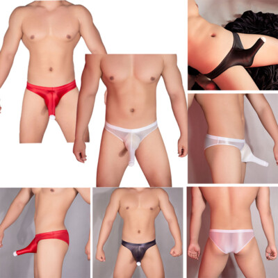 Mens Swimwear Breathable G-string T-back Panties Glossy Underpants Satin Sheer
