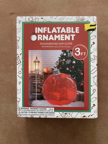 Large (3 Feet) Inflatable Christmas Ornament - Red With Glitter, New In Box