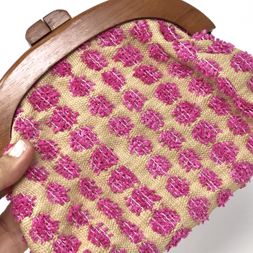 Clutch Purse Boho Artsy Beige Pink Wooden Convertible Crossbody Magnetic Closure