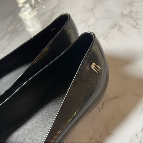 Melissa Mel Girls Jelly Bow Flats Black Silver Slip On Size 1 - Picture 3 of 6