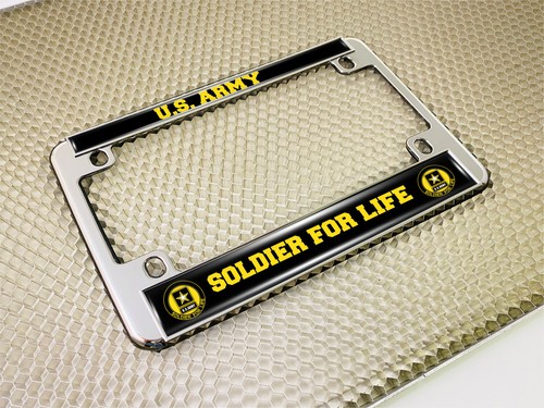 Motorcycle 4-hole Metal License Plate Frame - U.S. Army Soldier for Life - Picture 9 of 15