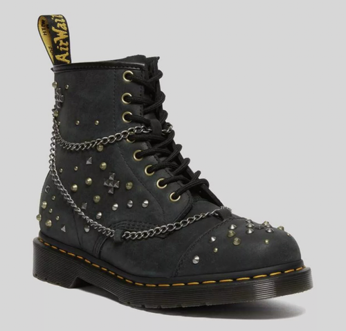 Dr. Martens 1460 Studded Chain Leather Lace Up Utility Boots Size M4 W5 EU36