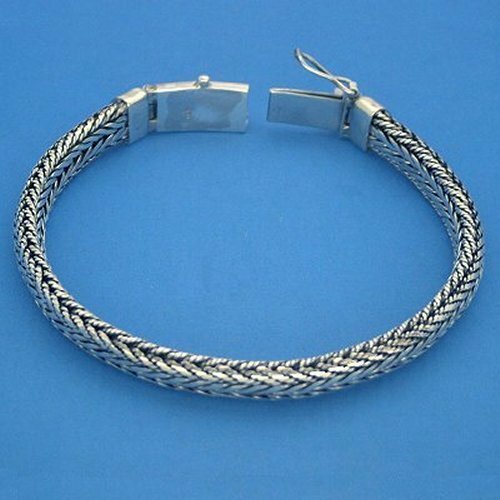 Sterling Silver 10" Half Round Dragon Skin 8mm Bali Chain Bracelet New Solid 925 - Picture 3 of 4