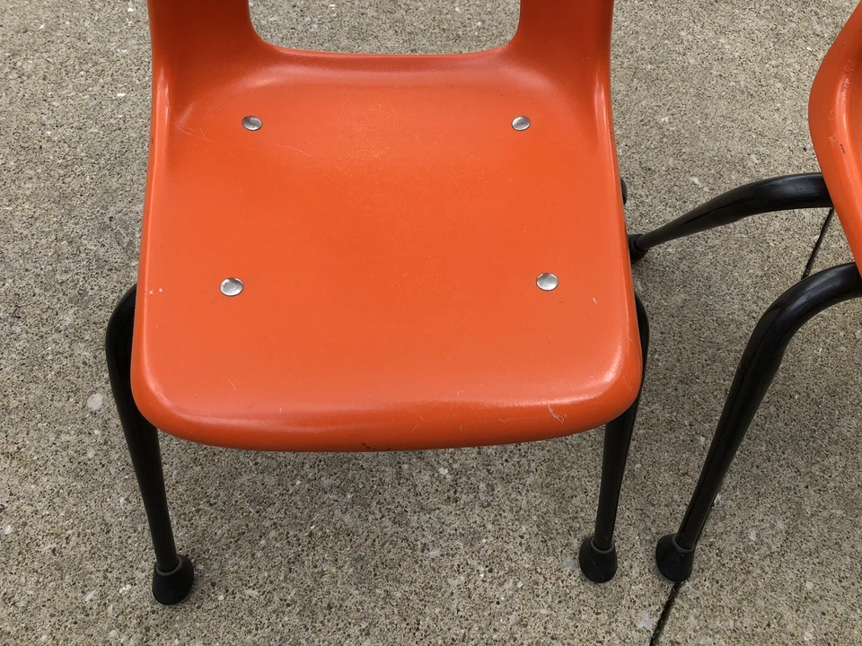 2 Orange & Black Kids Small Fiberglass Chairs Eames Style MCM Vintage - Image 2 of 4