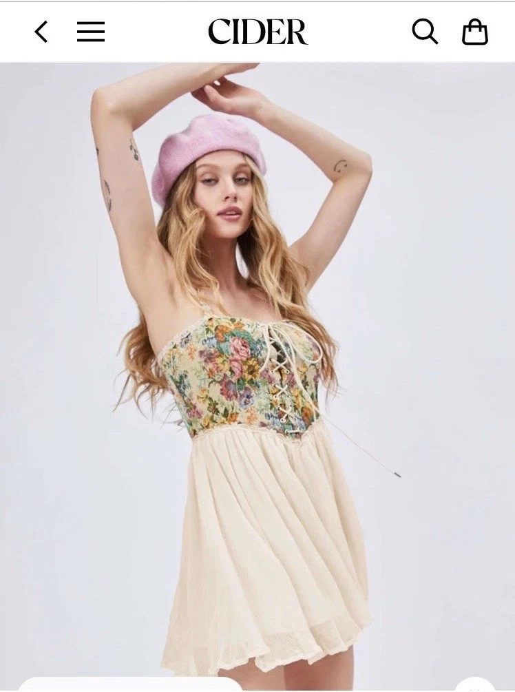 UNDERCOVER Sidro nuovo corsetto giardino segreto mini abito arazzo cottage fata nucleo festival M