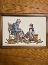 Vgt Finished Cross Stitch Picture, Grandma s Quilt , 17x12 Framed
