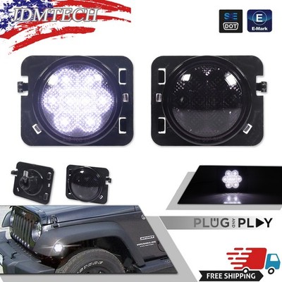 Smoked Lens White LED Side Marker Lights/Fender Flare Lamps For Jeep Wrangler JK