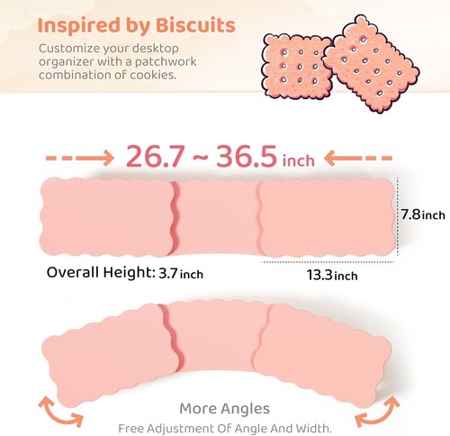 Dual Monitor Riser - Cookie-Shaped Adjustable Length & Swivel Angle, Pink - Afbeelding 3 van 7
