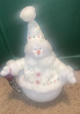 Vintage Russ Snowflake Snowman Plush 11" Stuffed snowperson holding stocking