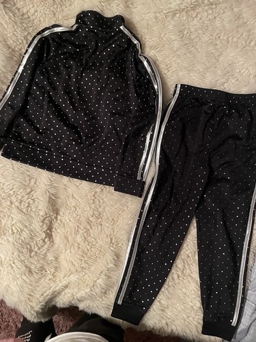 2 Piece GIRLS ADIDAS TRACKSUIT Black/glitter Silver JACKET & PANTS SIZE 6 - Picture 9 of 9