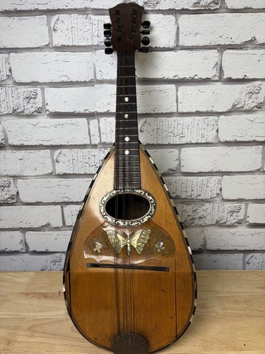 ANTIQUE 8 String MANDOLIN Bowl Back Instrument INLAY BUTTERFLY Tater Bug Works