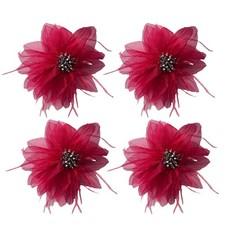 Red Organza Feather Peony Flower Hair Clip Brooch Tea Party Pin 4 PCS