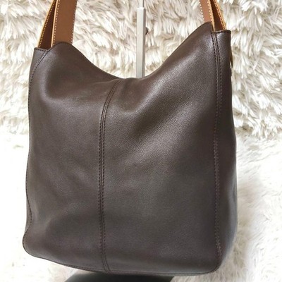 Tod's One-Shoulder Bag Bucket Leather Brown Logo From Japan 059843d