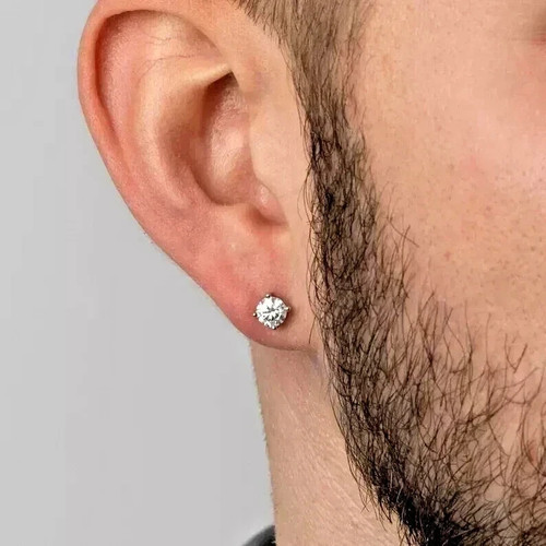Boucles d'oreilles clous simples homme diamant taille ronde 1 ct or jaune 14 carats FN - Photo 2/8