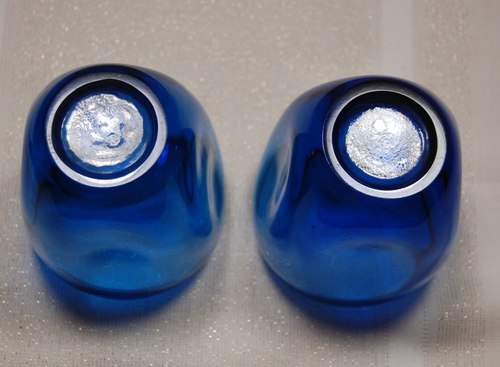 Pair Russel Wright Blue 4” Pinch Glass Tumblers MCM Set of 2 Vintage Glasses - Picture 6 of 6